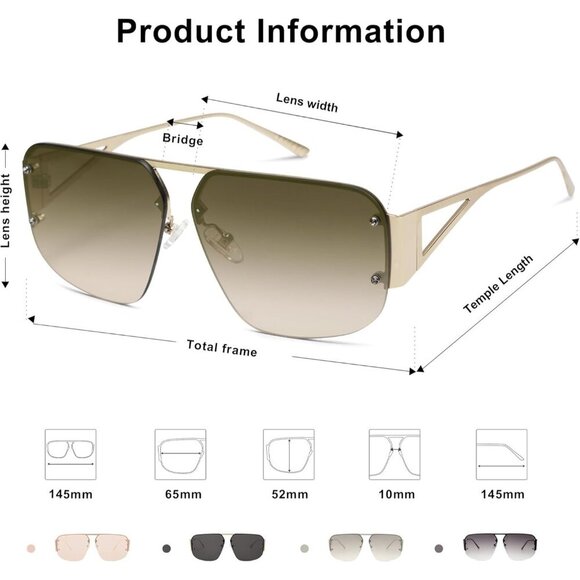 Trendy Aviator Sunglasses Mens Womens Retro Metal Rimless Bronze Frame Shades - Picture 5 of 6